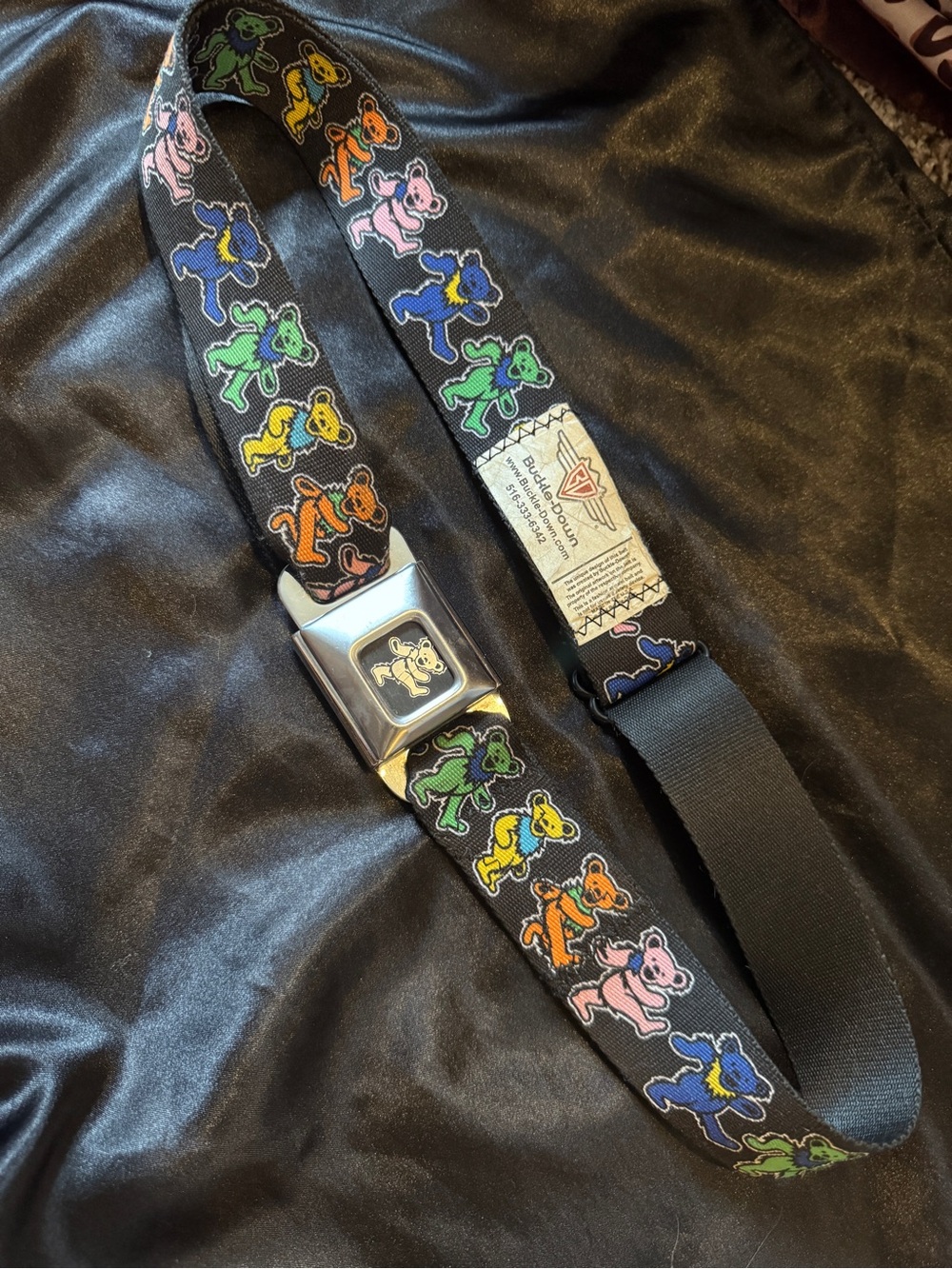 Buckle-Down Black Seatbelt Belt with Multicolor Dancing Bears